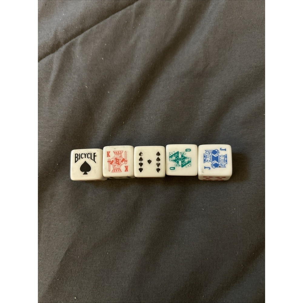Set of 5 Vintage 5/8" Bicycle Poker Dice 9,10,J,Q,K Vintage Game Pieces